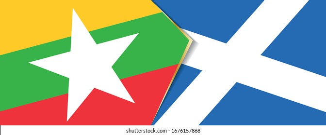 Myanmar and Scotland flags, two vector flags symbol of relationship or confrontation.