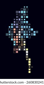 Myanmar, shape of the country build of colored cells. Digital style map of the Myanmar on dark background. Large size square blocks. Vibrant vector illustration.