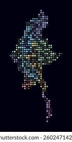 Myanmar, shape of the country built of colored cells. Digital style map of Myanmar on a dark background. Small size circle blocks. Trending vector illustration.