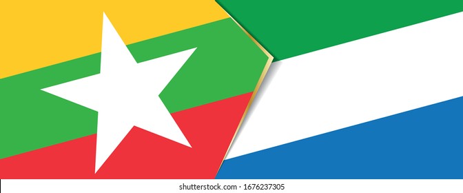 Myanmar and Sierra Leone flags, two vector flags symbol of relationship or confrontation.