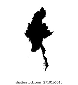 Myanmar silhouette map. Myanmar map vector. Myanmar map on white background