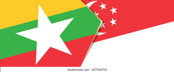 Myanmar and Singapore flags, two vector flags symbol of relationship or confrontation.