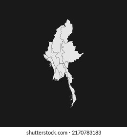 myanmar soft white map with black detail and background