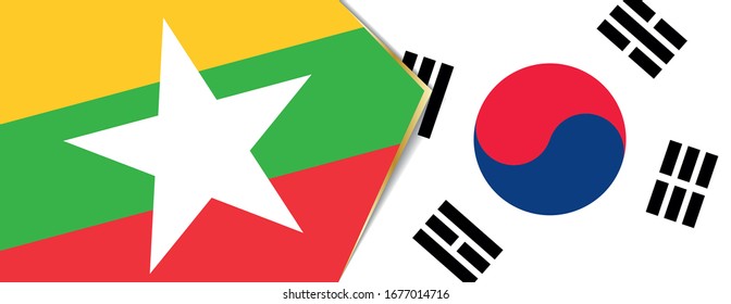 Myanmar and South Korea flags, two vector flags symbol of relationship or confrontation.