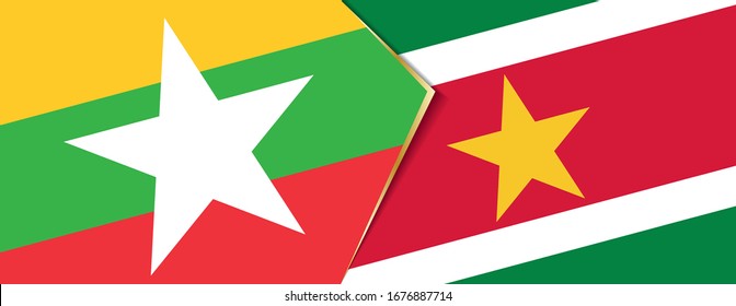 Myanmar and Suriname flags, two vector flags symbol of relationship or confrontation.