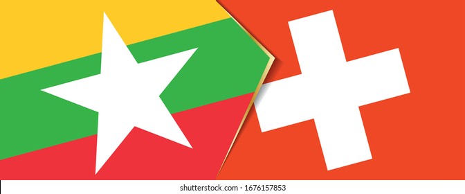 Myanmar and Switzerland flags, two vector flags symbol of relationship or confrontation.