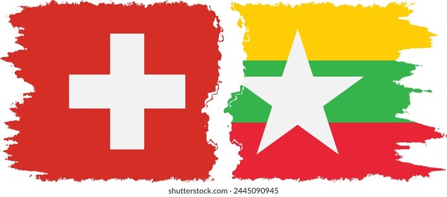 Myanmar and Switzerland grunge flags connection, vector