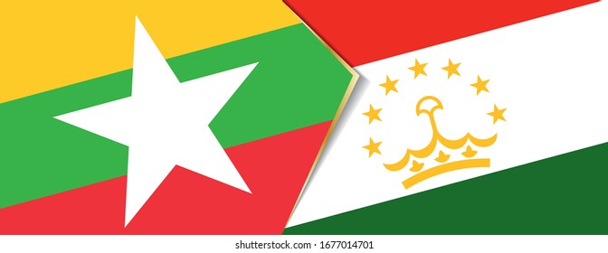 Banderas de Myanmar y Tayikistán, dos banderas vectoriales símbolo de relación o confrontación.
