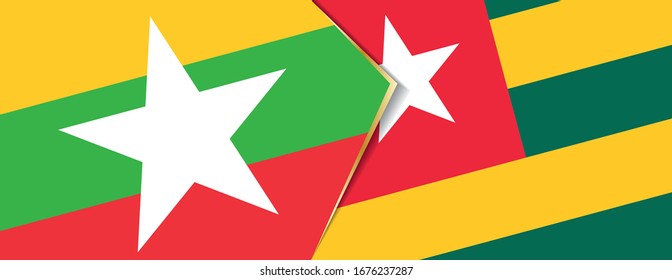 Myanmar and Togo flags, two vector flags symbol of relationship or confrontation.