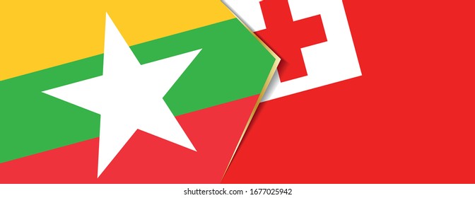 Myanmar and Tonga flags, two vector flags symbol of relationship or confrontation.
