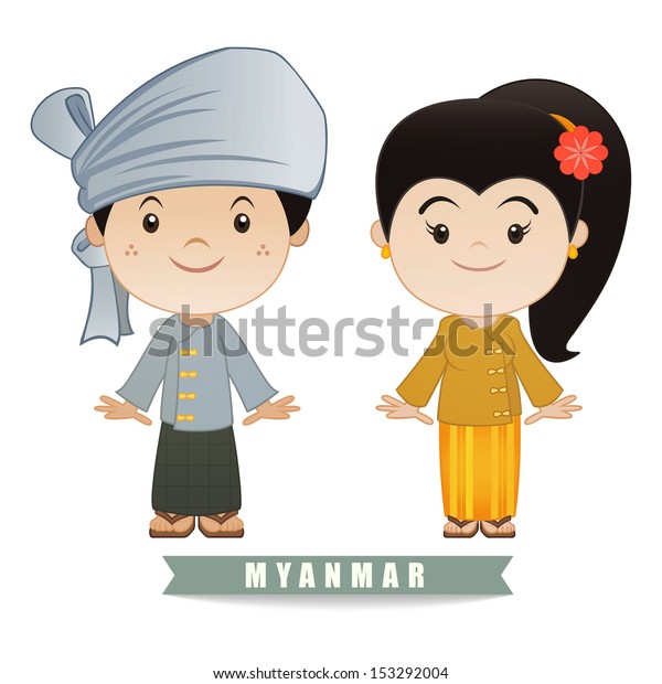 Myanmar Traditional Costume Illustration Vector Stock Vector (Royalty ...