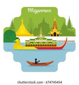 Myanmar Travel and Attraction Landmarks, Famous Place, Cityscape, Lake and Land