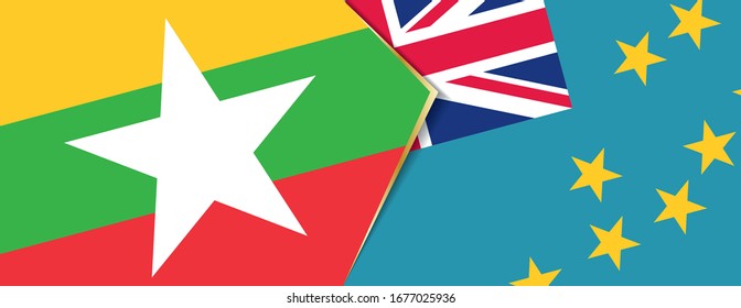 Myanmar and Tuvalu flags, two vector flags symbol of relationship or confrontation.