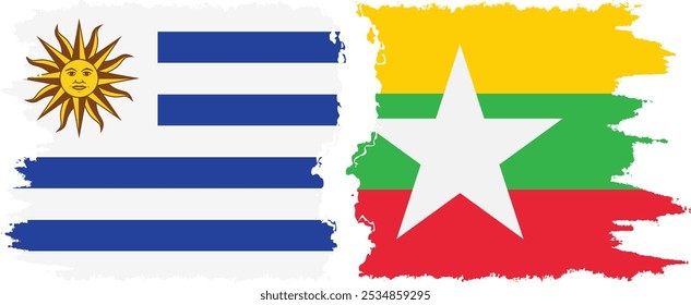 Conexión de banderas grunge de Myanmar y Uruguay, Vector