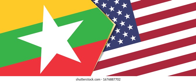 Myanmar and USA flags, two vector flags symbol of relationship or confrontation.