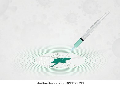Myanmar vaccination concept, vaccine injection in map of Myanmar. Vaccine and vaccination against coronavirus, COVID-19. Vector template about Healthcare.