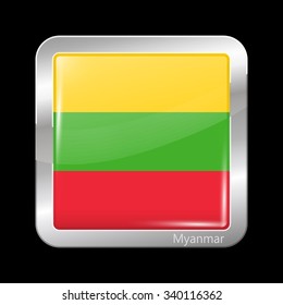 Myanmar Variant Flag. Metallic Icon Square Shape. This is File from the Collection Flags of Asia