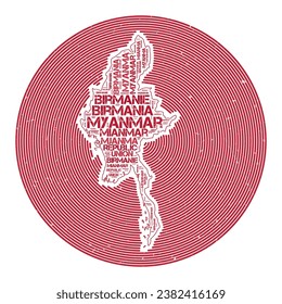Myanmar Vector Image. Country round logo design. Myanmar poster in circular arcs and wordcloud style. Vibrant vector illustration.