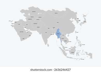 Myanmar vector map, Asia map Silhouette isolated on white background. for website layouts, background,education,travel worldwide, map silhouette and earth geography