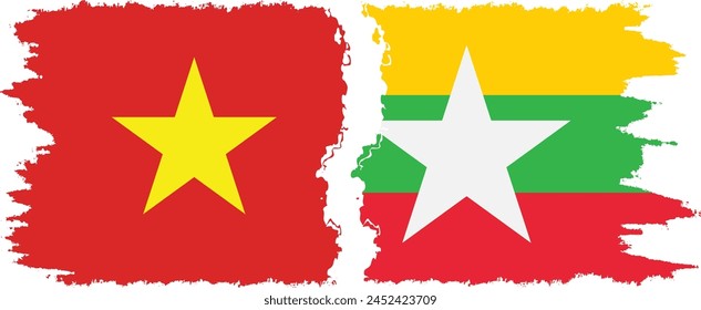 Myanmar and Vietnam grunge flags connection, vector