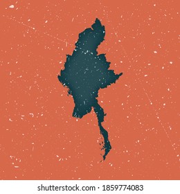 Myanmar vintage map. Grunge map of the country with distressed texture. Myanmar poster. Vector illustration.