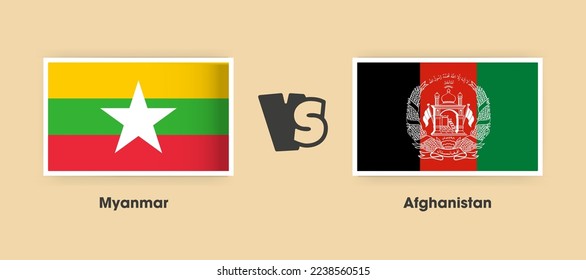 Myanmar vs Afghanistan flags placed side by side. Creative stylish national flags of Myanmar vs Afghanistan with background