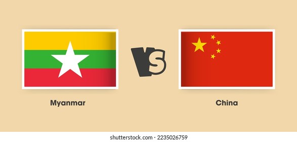 Myanmar vs China flags placed side by side. Creative stylish national flags of Myanmar vs China with background