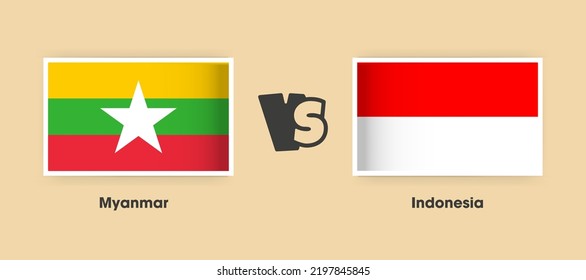 Banderas de Myanmar vs Indonesia colocadas lado a lado. Banderas nacionales creativas y elegantes de Myanmar vs Indonesia con antecedentes