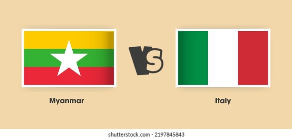 Myanmar/Italien Flaggen nebeneinander angeordnet. Kreative stylische Nationalflaggen von Myanmar vs. Italien mit Hintergrund