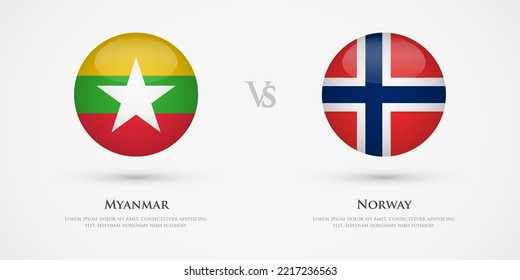 Myanmar vs Norway country flags template. The concept for game, competition, relations, friendship, cooperation, versus