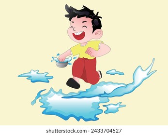 Myanmar water festival people illustration vector