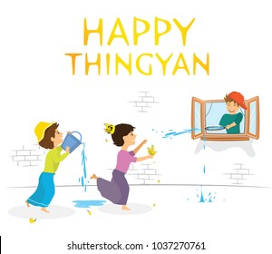 Myanmar water festival, Thingyan, happy people playing water,