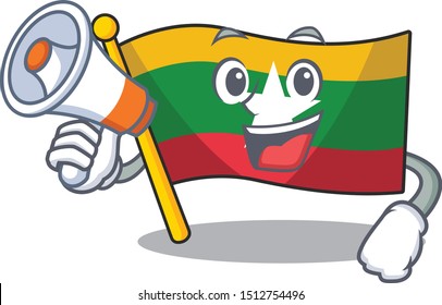 Myanmar waving flag cartoon character with megaphone