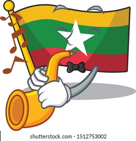 Myanmar waving flag with trumpet cartoon character