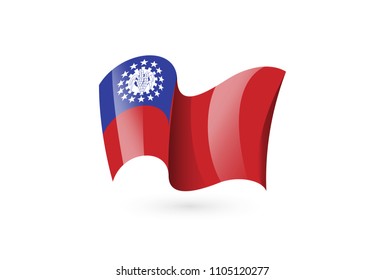 myanmar waving flag vector icon, national symbol. Flag of myanmar, fluttered in the wind - vector illustration isolated on white background.