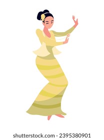 myanmar woman dances music design isolated illustration