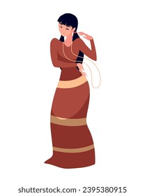 myanmar woman dances music folk illustration