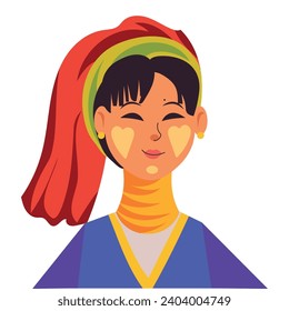 myanmar woman with thanaka portrait illustration
