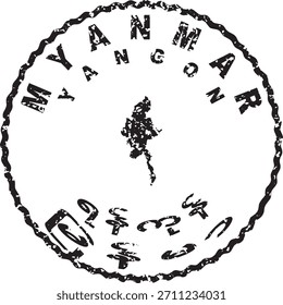 Myanmar Yangon Round Seal Map Design