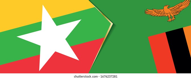 Myanmar and Zambia flags, two vector flags symbol of relationship or confrontation.