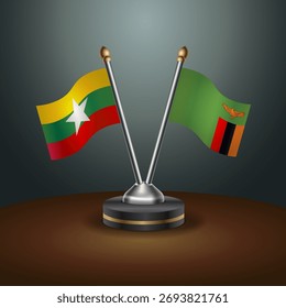Myanmar and Zambia table flags relation  with gradient backgrund. Vector Illustration
