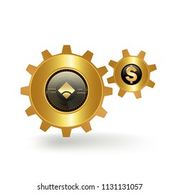 MyBit Token Cryptocurrency Coin Dollar Fiat Exchange Gold Cogwheel Mechanism