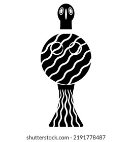 Mycenaean bird goddess. Ancient Greek folk art. Black and white silhouette. Isolated vector illustration.