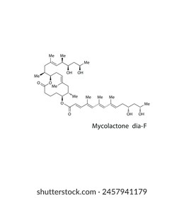 Mycolactone dia-F skeletal structure diagram.macrolide toxin compound molecule scientific illustration on white background.