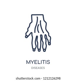 Myelitis icon. Myelitis linear symbol design from Diseases collection. Simple outline element vector illustration on white background.