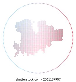 Mykonos digital badge. Dotted style map of Mykonos in a circle. Tech icon of the island with gradient dots. Appealing vector illustration.