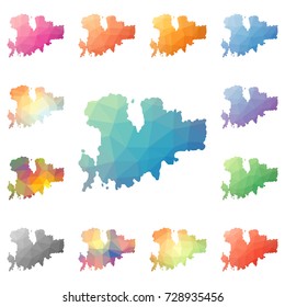 Mykonos geometric polygonal, mosaic style island maps collection. Bright abstract tessellation, low poly style, modern design. Mykonos polygonal maps for your infographics or presentation.