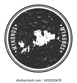 Mykonos Greece. Map Symbol Round Design Stamp Travel and Business.