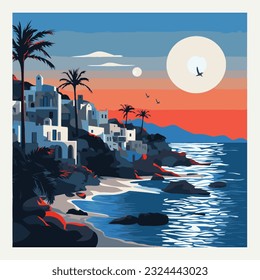 Mykonos Greece vector illustration wallpaper stamp