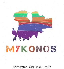 Mykonos map design. Shape of the island with beautiful geometric waves and grunge texture. Appealing vector illustration.